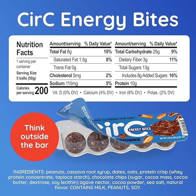CirC Energy Bites - 12 Pack Chocolate Brownie Gluten Free Protein Balls - 10g Protein, Whole