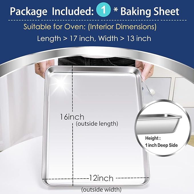 P&P CHEF 16 Inch Baking Cookie Sheet, Oven Pan Tray Stainless Steel Sheet Pan for Kitchen, Oven