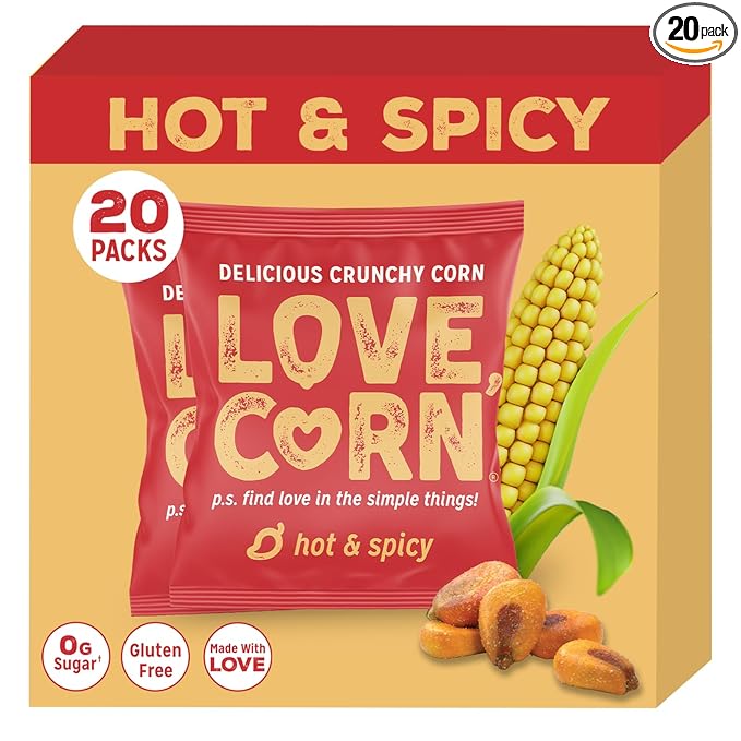 LOVE CORN | Habanero Chilli Delicious Crunchy Corn | 0.7oz, 20 bags | Low-Sugar, Gluten-Free, Plant