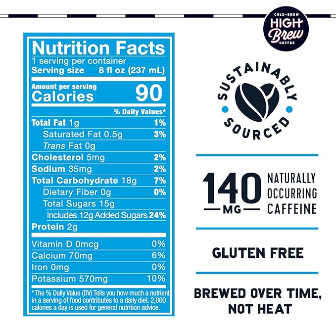 High Brew Coffee, Cold Brew Coffee, Mexican Vanilla, 8 FL Oz, Ready-To-Drink (Pack of 12)