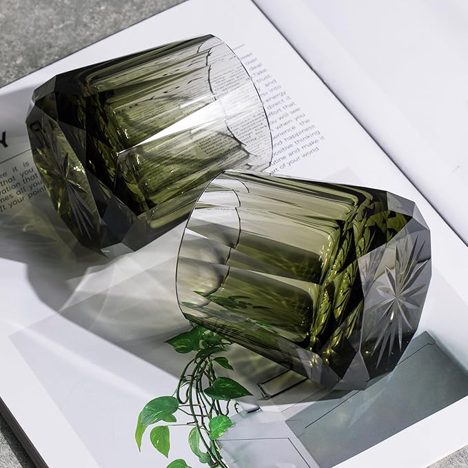 KAMMAK Crystal Whiskey Glasses Set of 2, Handcrafted 6.76oz Old Fashioned Glasses Stemless, Luxury