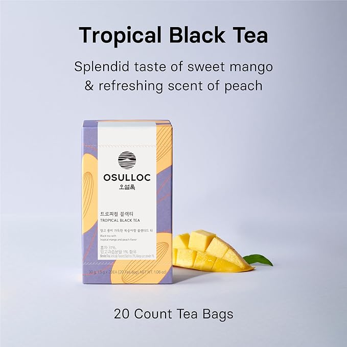 OSULLOC Peach Black Tea (Tropical Mango & Peach Flavor), Fruit tea Blend, Premium Teabags from Jeju