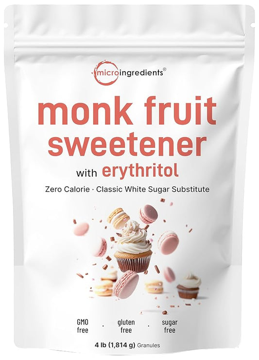 Monk Fruit Sweetener with Erythritol Granules, 4 Pounds, No After Taste, 1:1 White Sugar