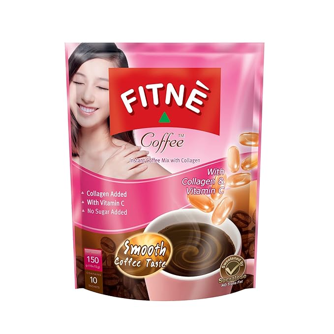 FITNE Instant 3 In 1 Coffee Packets Mix With Natural Hydrolyzed Collagen Vitamin C Smooth Blend