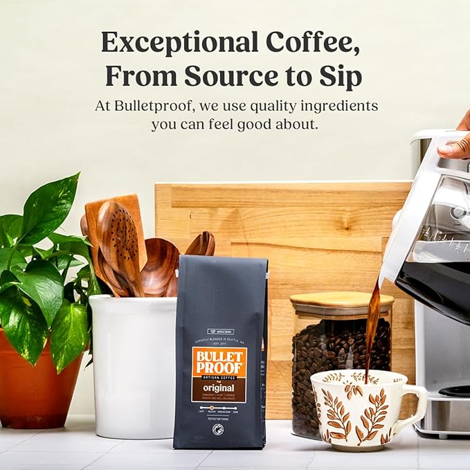 Bulletproof Original Medium Roast Whole Bean Coffee, 12 Ounces (Pack of 3), Clean Coffee Tested for