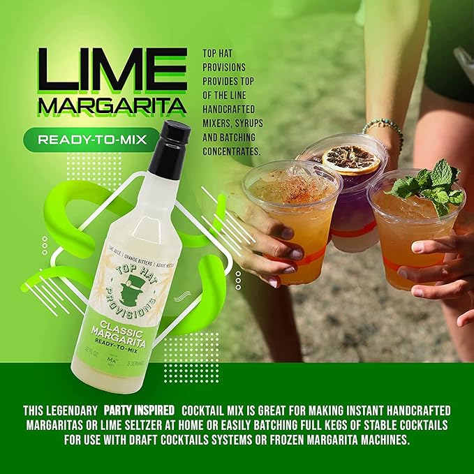Top Hat Classic Agave Lime Margarita Mix - Handcrafted with Agave Nectar & Natural Lime Juice