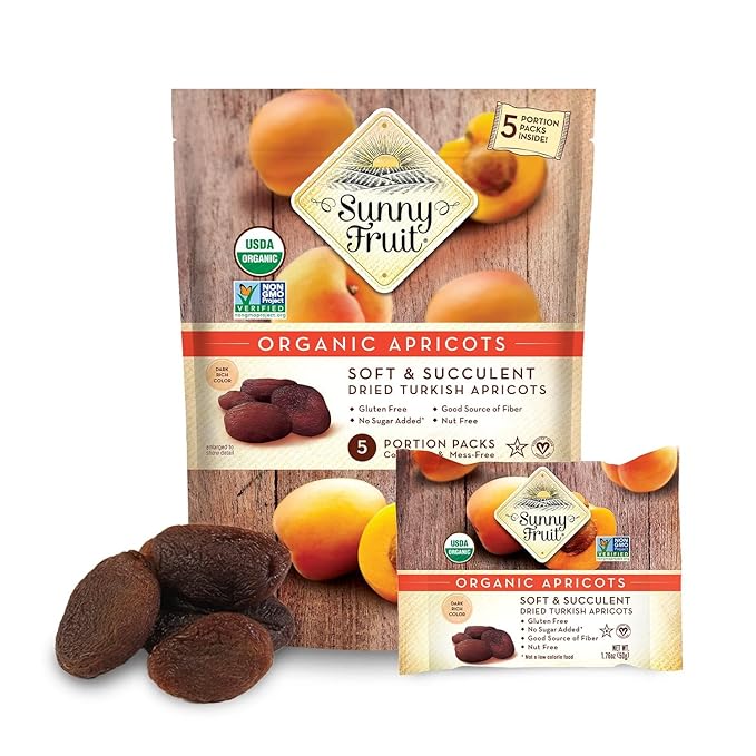 Sunny Fruit Soft Organic Turkish Dried Apricots - 6 Bags (30 Individual Portion Packs) | No