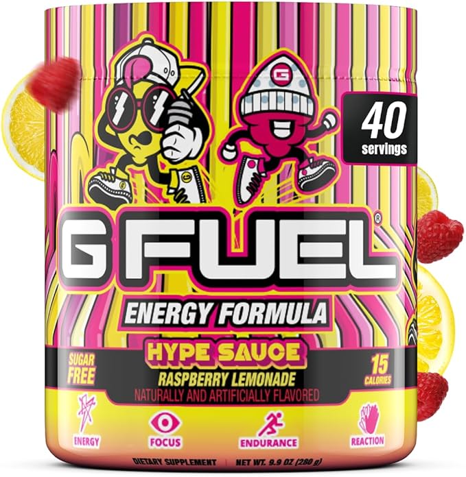 G Fuel Hype Sauce Energy Drink Powder, Pre Workout Caffeine Mix for Gaming, Sugar Free Focus Amino