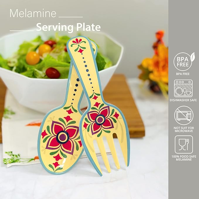 UPware Fiesta Floral Melamine Salad Servers, Serving Utensil Set, Includes Serving Fork and Spoon