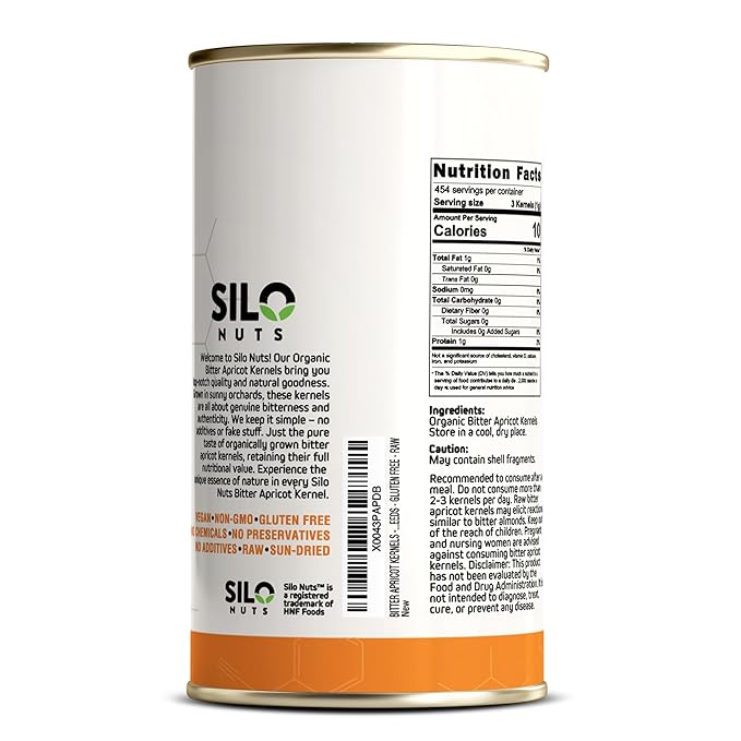 SILO Nuts Organic Bitter Apricot Kernels - USDA Certified Organic Bitter Apricot Seeds - Natural &