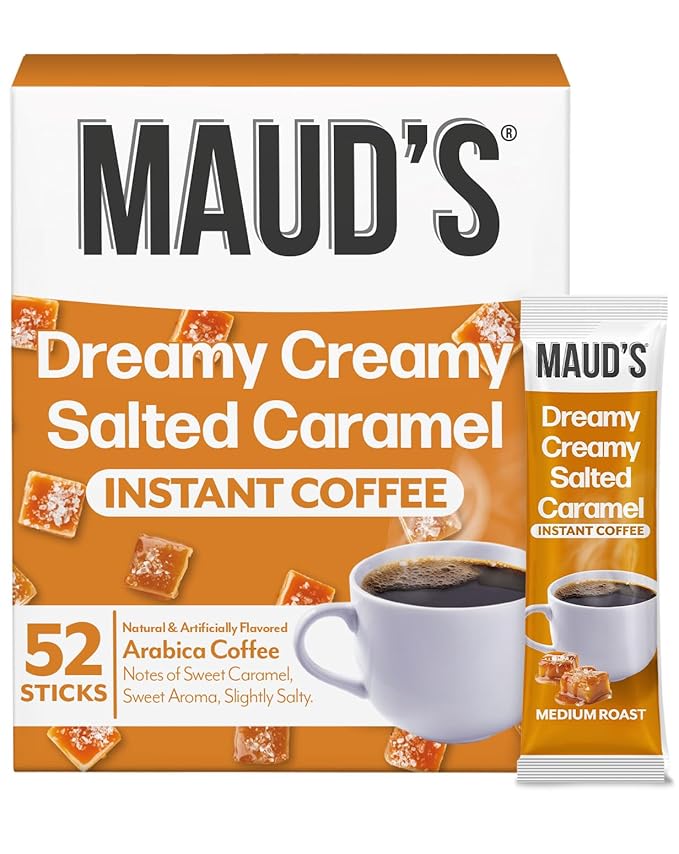 Maud's Salted Caramel Flavored Instant Coffee, 52 ct, 100% Arabica Coffee, Medium Roast, Instant