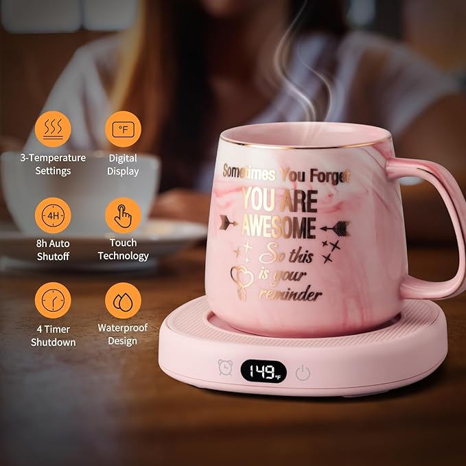Coffee Mug Warmer & You are Awesome Mug Set, Electric Cup Warmer for Desk Office Home, Beverage