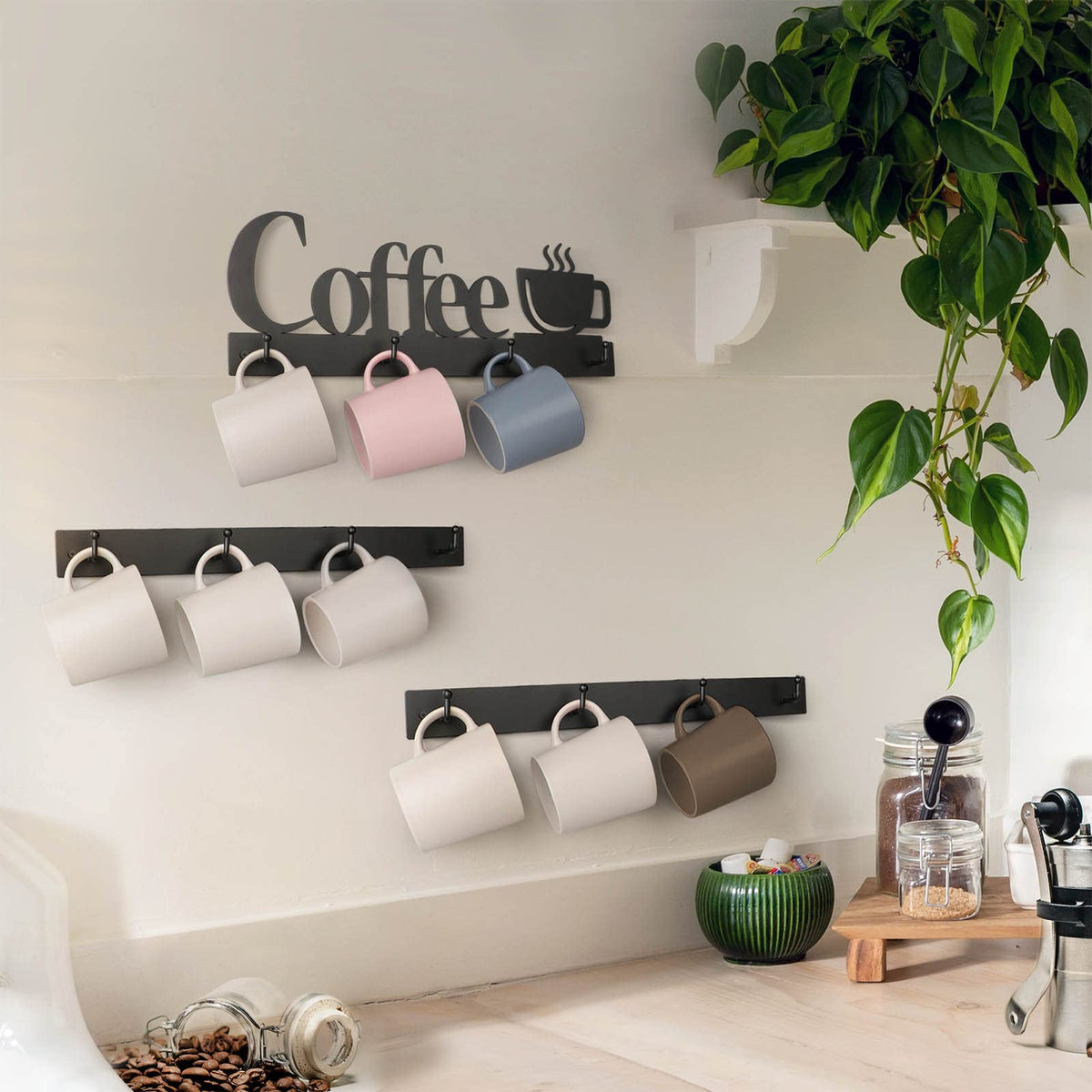HULISEN Coffee Mug Wall Rack, Coffee Cup Holder Wall Mounted with 12 Hooks