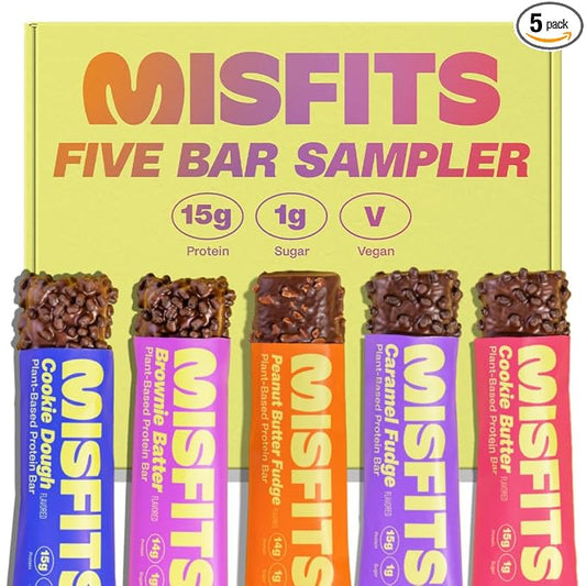 Misfits Vegan Protein Bars - Updated Recipe | Plant Based, Low Sugar & Carb, High Fiber Snacks |