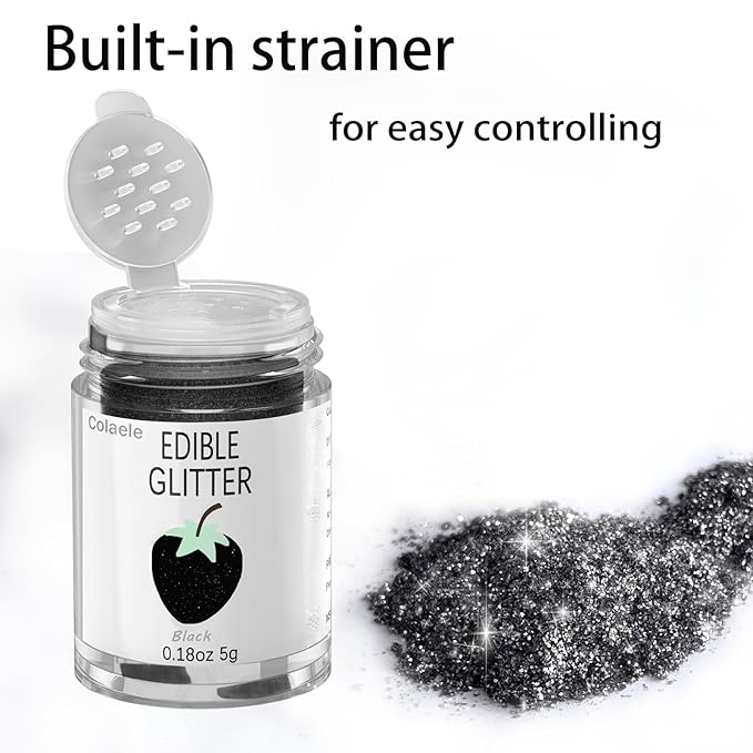 Black Edible Glimmer Powder Glitter - Colaele 5 grams Food-Grade Luster Dust Metallic Fancy Food