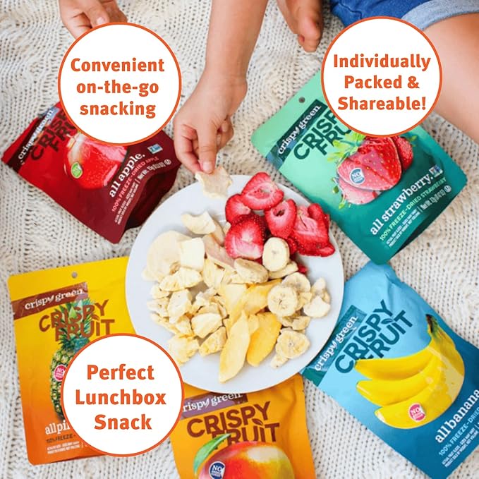 Crispy Green Natural Freeze-Dried Fruit, Banana Single-Serve, No Sugar Added, 0.85 Ounce (Pack of