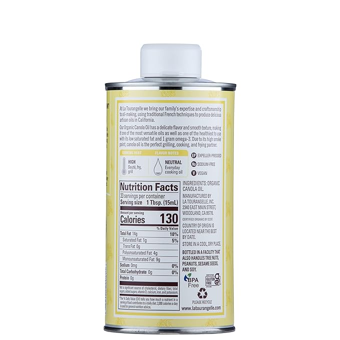 La Tourangelle, Organic Canola Oil, Expeller-Pressed Non-GMO Canola Seeds, Pesticide and Chemical