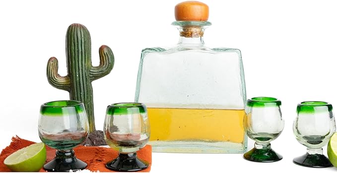 Authentic Mexican Tequila Hand Blown Shot Glasses - Set of 4-2 oz - Mini Glass Snifters - Heavy