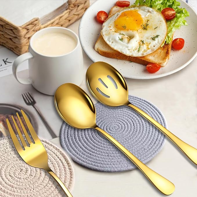 6 Piece Stainless Steel Serving Spoons Set, 10-Inch, Includes 2 Spoon/Slotted/Forks for