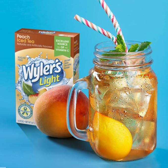 Wyler's Light Singles To Go Powder Packets, Water Drink Mix, 96 Single Servings, Peach Iced Tea, 7
