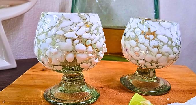 Authentic Mexican Tequila Hand Blown Shot Glasses - Set of 4-2 oz - Mini Glass Snifters - Heavy