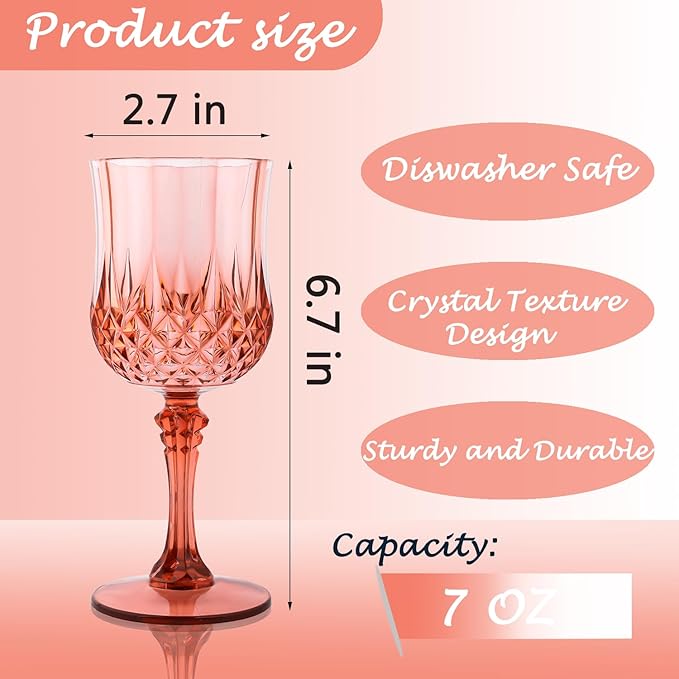 Plastic Wine Glasses，Plastic Goblets Vintage Style Cordial Drinking Glasses for Wedding Reception