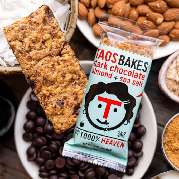 Taos Bakes - Snack Bars - Dark Chocolate Almond + Sea Salt - Protein Bars - 8g of Protein, High