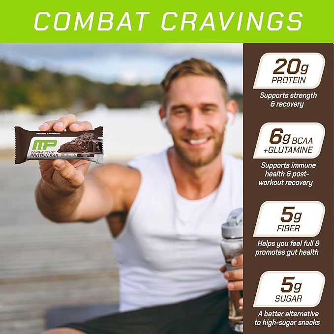 MusclePharm Combat Sport Bar, Chocolate Cake Flavor High Protein Bars, Combat Cravings, Fuel