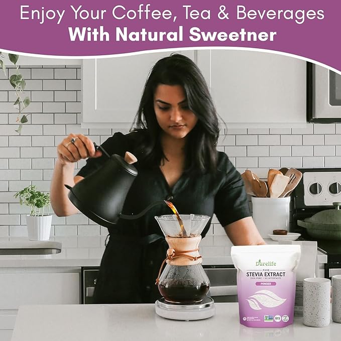 Durelife 100% Pure stevia extract sweetener | No Erythritol, NON-GMO Project Verified, No Fillers