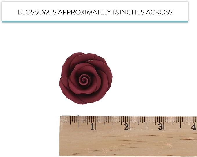 Global Sugar Art Premium Edible Roses, Burgundy, Unwired, Medium 1.5 inches, 12 Count by Chef Alan