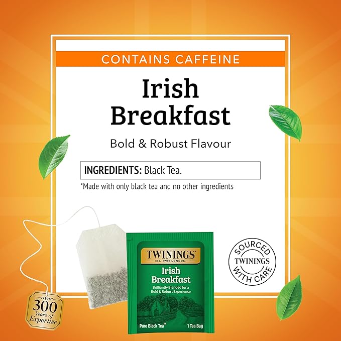 Twinings Irish Breakfast Black Tea Individually Wrapped Bags, 50 Count (Pack of 6), Flavourful