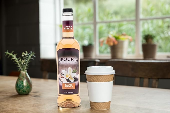Upouria Salted Vanilla Syrup Flavoring, 100% Vegan, Gluten-Free, Kosher, 750ml bottle (Pack of 2)