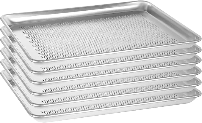 6 Pack Half Size Aluminum Perforated Baking Sheet Pan, 13"×18" Cookie Sheets For Oven in Bakery
