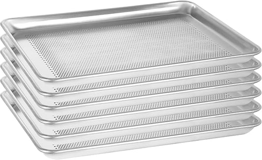 6 Pack Half Size Aluminum Perforated Baking Sheet Pan, 13"×18" Cookie Sheets For Oven in Bakery
