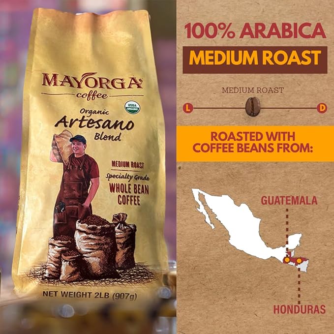Mayorga Organic Coffee 2lb Artesano Blend - Medium Roast Whole Bean Coffee Speciality Grade, 100%