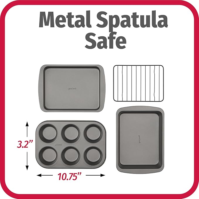 GoodCook 4-Piece Nonstick Steel Toaster Oven Set with Sheet Pan, Rack, Cake Pan, and Muffin Pan