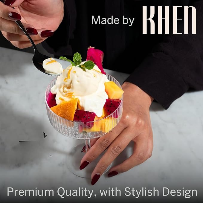 Khen Ribbed Vintage Art Deco Coupe Glasses - Martini, Champagne & Cocktail Ribbed Glasses 12oz |