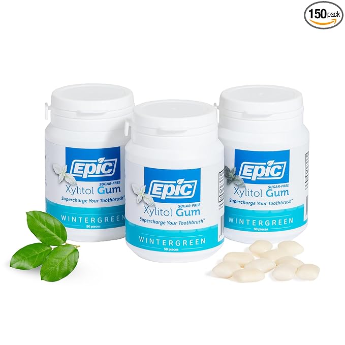 Epic 100% Xylitol Wintergreen Chewing Gum - Sugar Free, Aspartame Free Dental Gum - Supports Oral