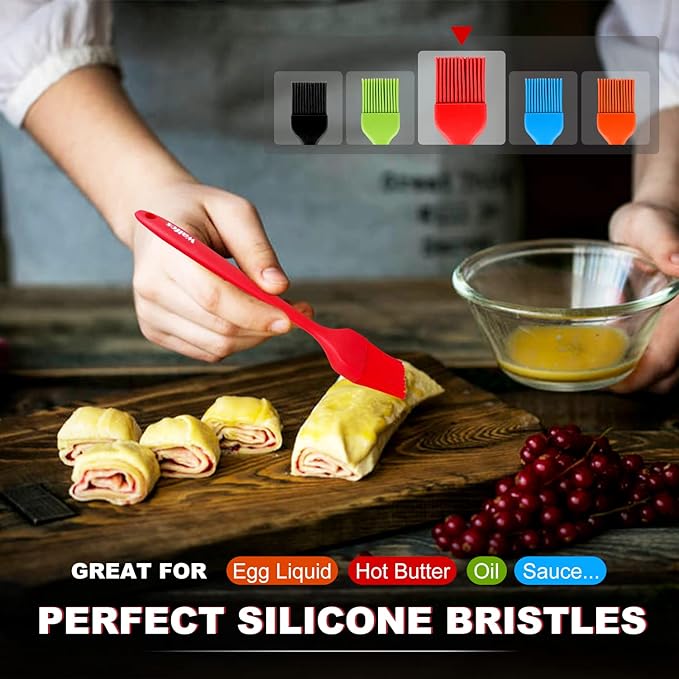 Walfos Silicone Pastry Brush, Heat Resistant Basting Brush Set, Perfect for Baking,BBQ