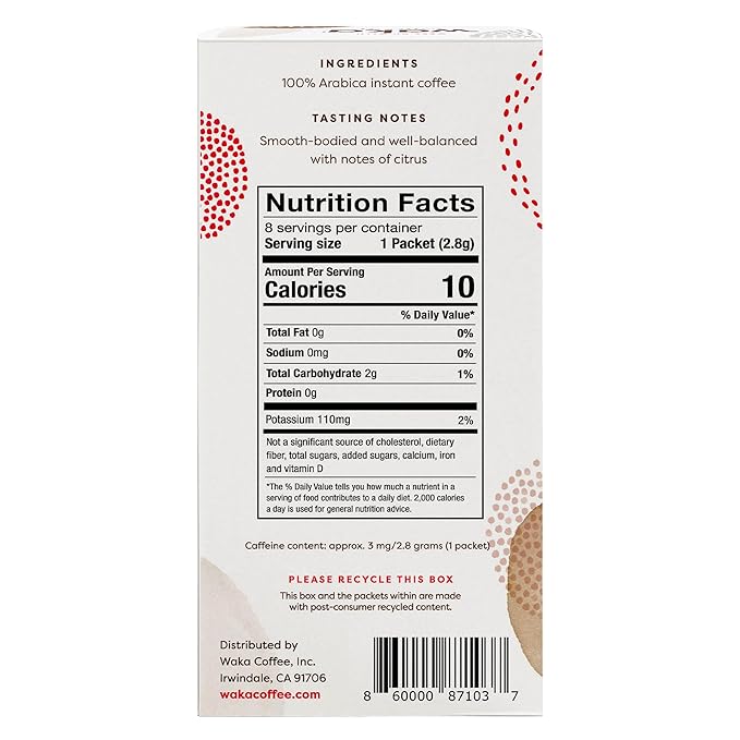 Waka Premium Decaf Instant Coffee Sachets — 100% Arabica Freeze Dried Beans — For Hot or Iced