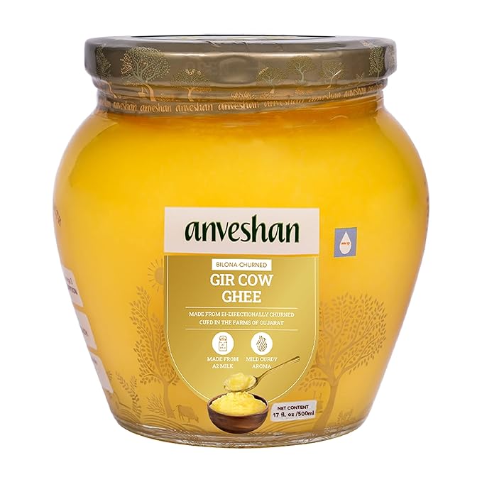 Anveshan A2 Gir Cow Desi Ghee 500ML | Grass-Fed | Pasture-Raised | Traditional Curd-Churned Bilona