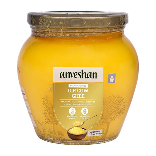 Anveshan A2 Gir Cow Desi Ghee 500ML | Grass-Fed | Pasture-Raised | Traditional Curd-Churned Bilona