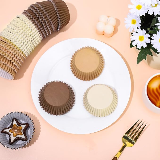 Whaline 600Pcs Brown Neutral Cupcake Liners Fall Color Brown Gradient Color Baking Cups Tan