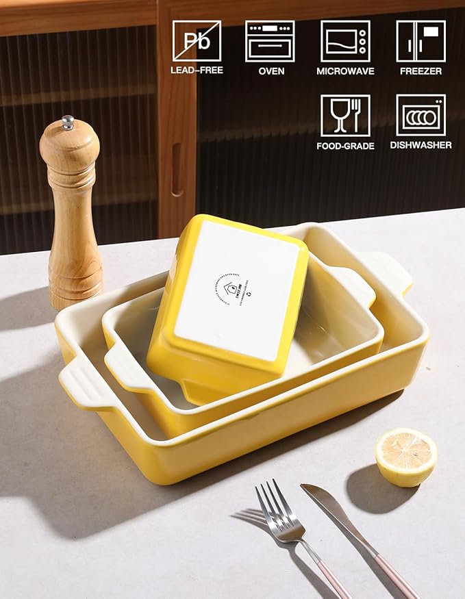 Sweejar Ceramic Bakeware Set, Rectangular Baking Dish for Oven Lasagna Pans for Cooking, Kitchen