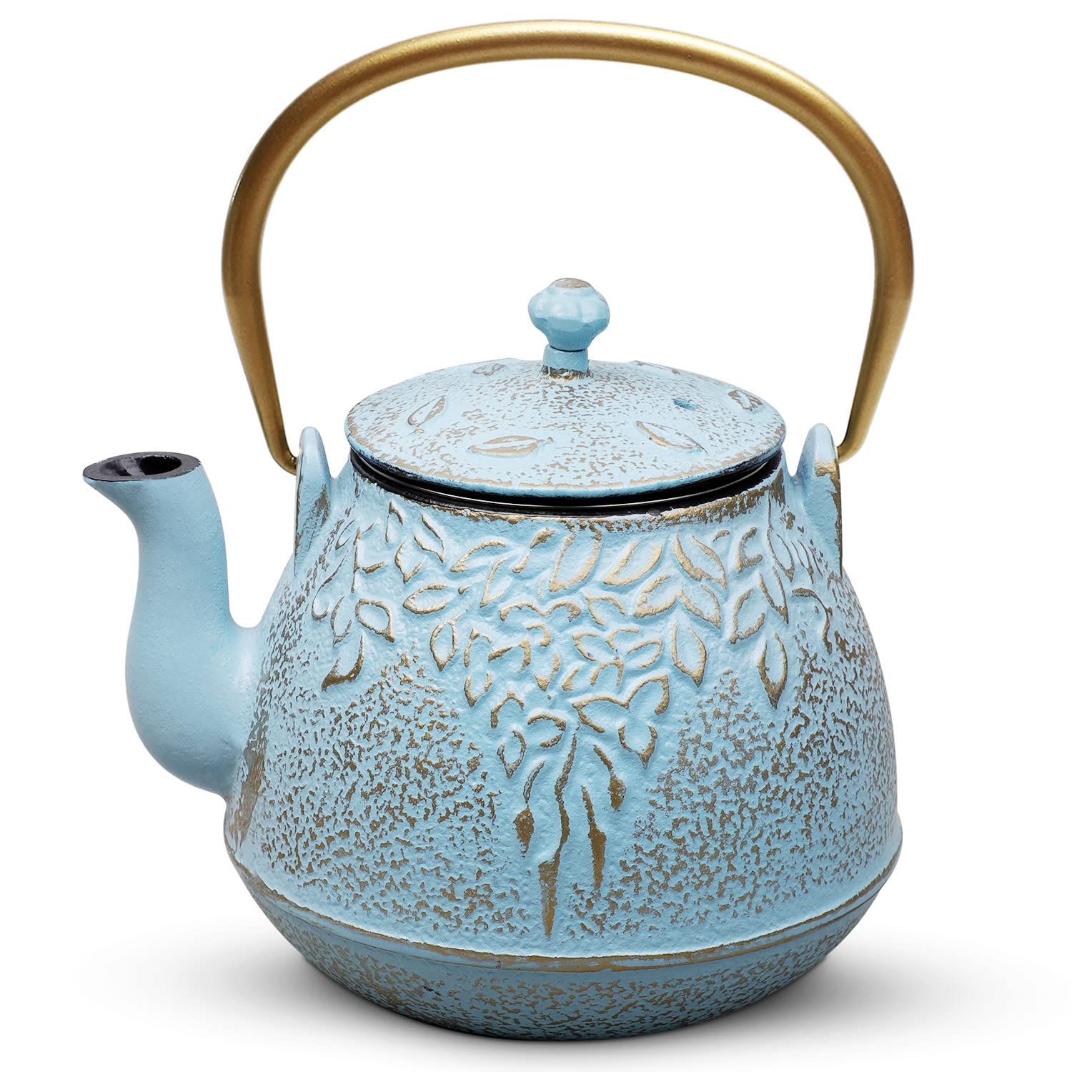 TOPTIER Cast Iron Teapot with Infuser, 32 oz / 950 ml, Turquoise Blue