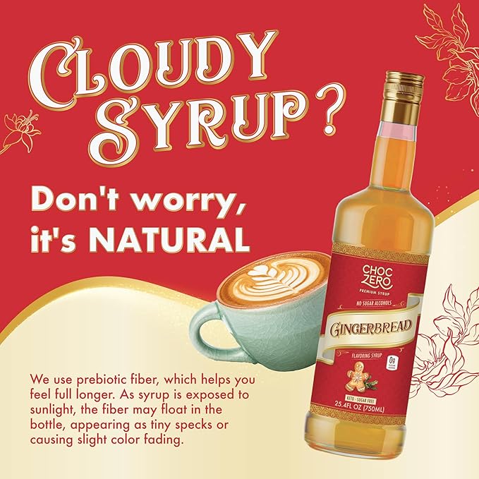 ChocZero Sugar Free Coffee Syrup, Gingerbread Flavor, Simple Syrup Drink Mix, Gingerbread Latte