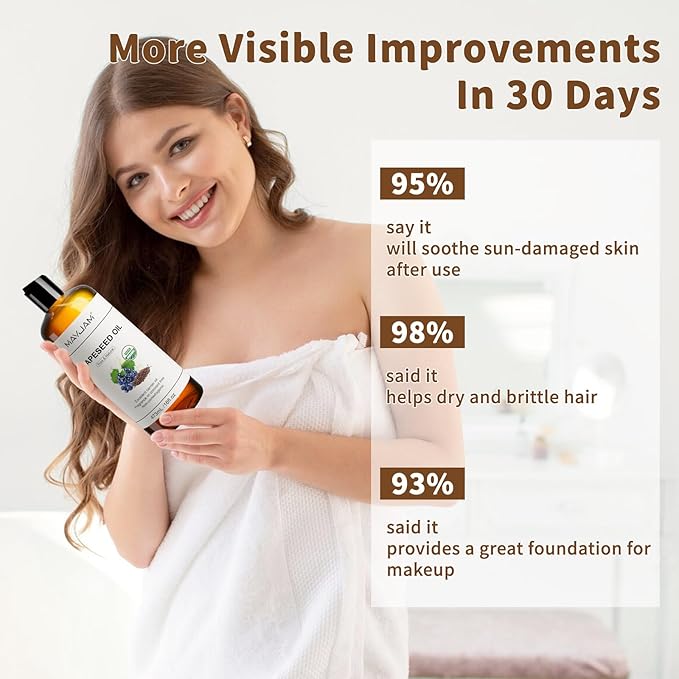 Organic Grapeseed Oil for Skin & Hair 16 oz, USDA Certified 100% Pure & Natural Grape Seed Oils