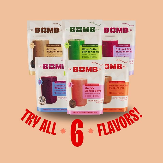 The Bomb Co. Blender Bomb, Peanut Butter Blast, Superfood Smoothie Mix with Chia Seeds, Hemp Seeds