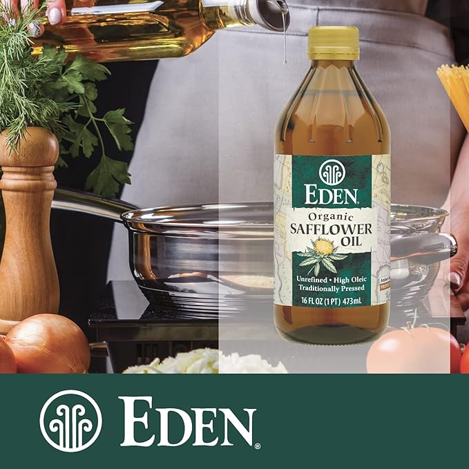 Eden Organic Safflower Oil, Unrefined, High Oleic, Traditionally Pressed, 16 fl oz Amber Glass