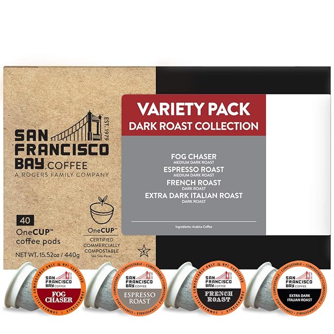 San Francisco Bay Coffee - Dark Roast Variety Pack (40 ct) - Fog Chaser, Espresso Roast, French